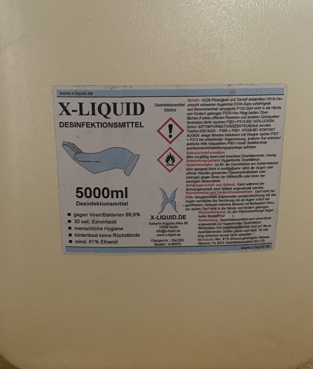 X-Liquid 5L - 81% Ethanol Reiniger und Desinfektionsmittel